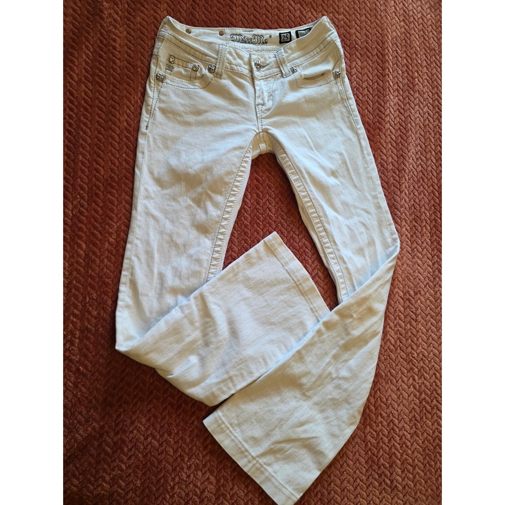 Miss Me White Embellished Bootcut Jeans JP5002B63 Crystal Lace Low Rise Size 25